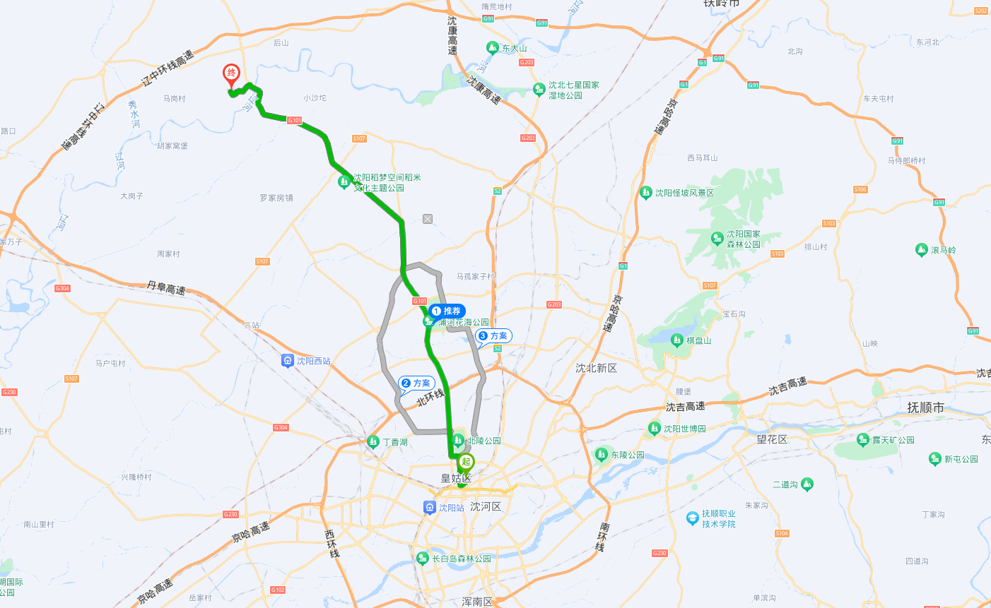 来沈阳市龙生墓园线路规划方案，居住位置不同线路仅为参考。